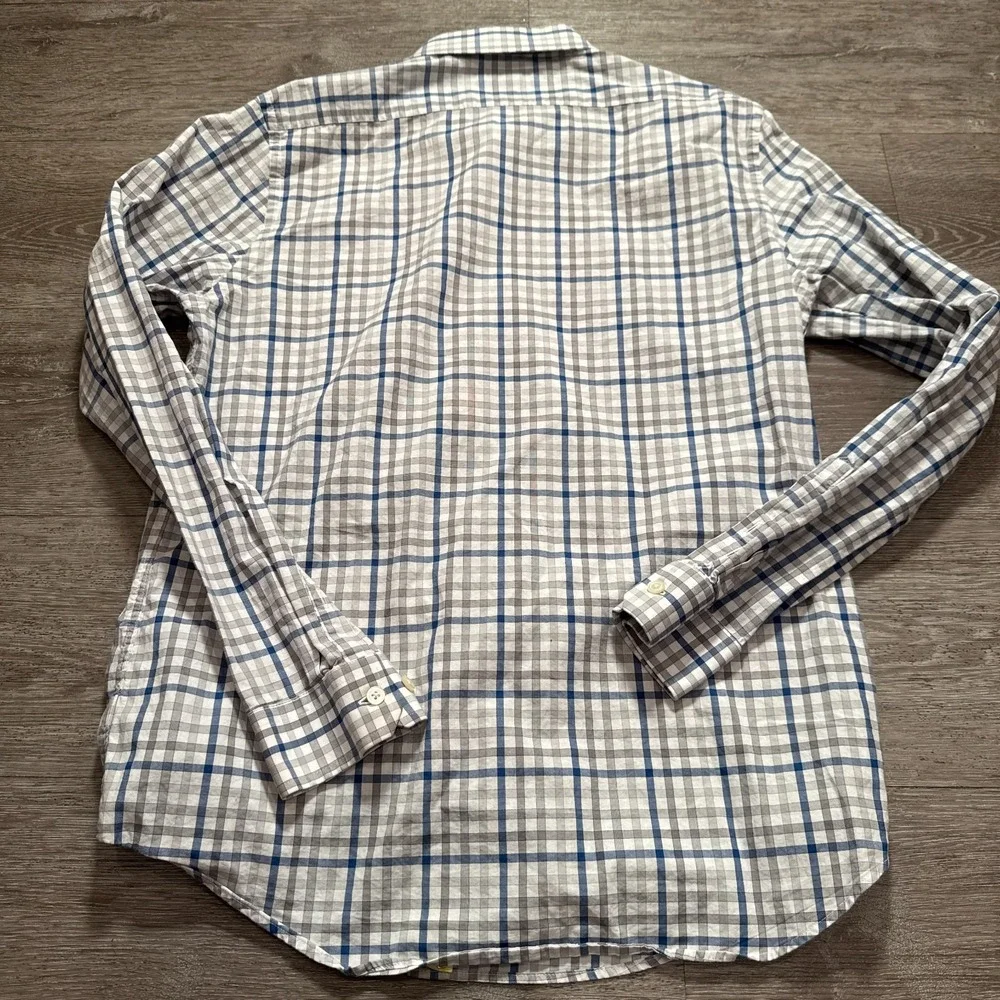 Express Shirt Mens M Blue Grey 100% Cotton Plaid Modern Fit Business Casual Prep